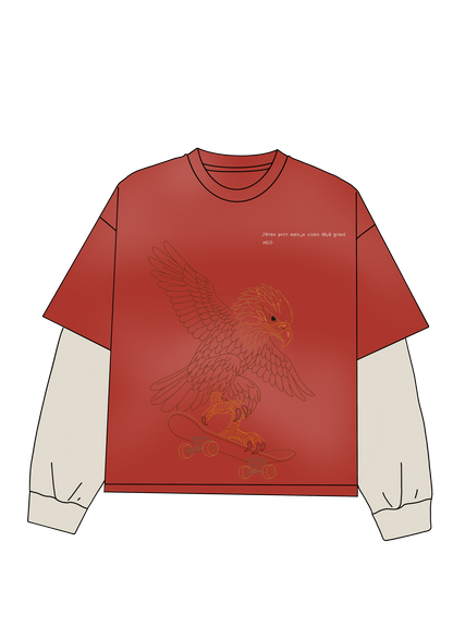 Oversized red long-sleeve T-shirt